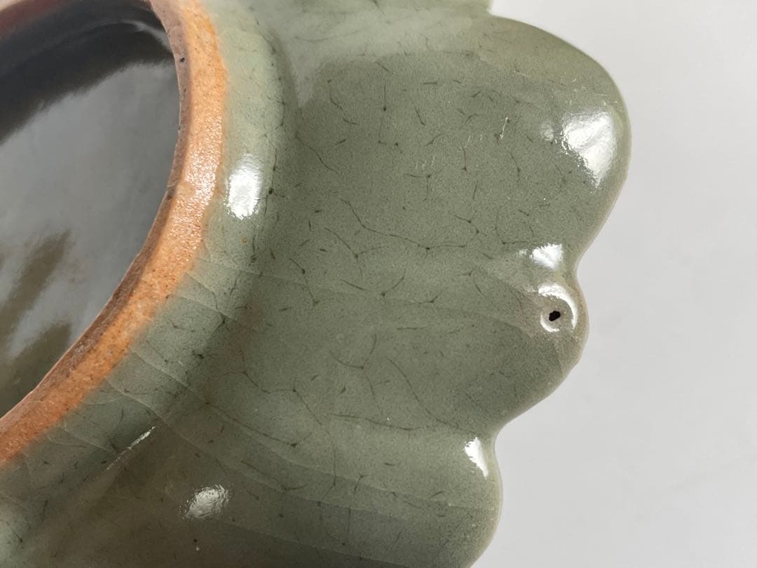 骨董　アンティーク　古九谷青磁　青磁瑠璃釉 葉文 葉形小皿　変形皿　向付