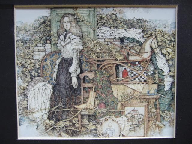 石阪春生、【青い扉と古い木馬〈女のいる風景〉】、希少な額装用画集より