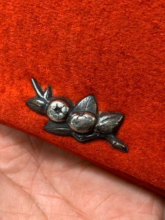 開運　赤財布　銀細工　ビンテージ　江戸時代の財布？　たばこ入れ？　布製