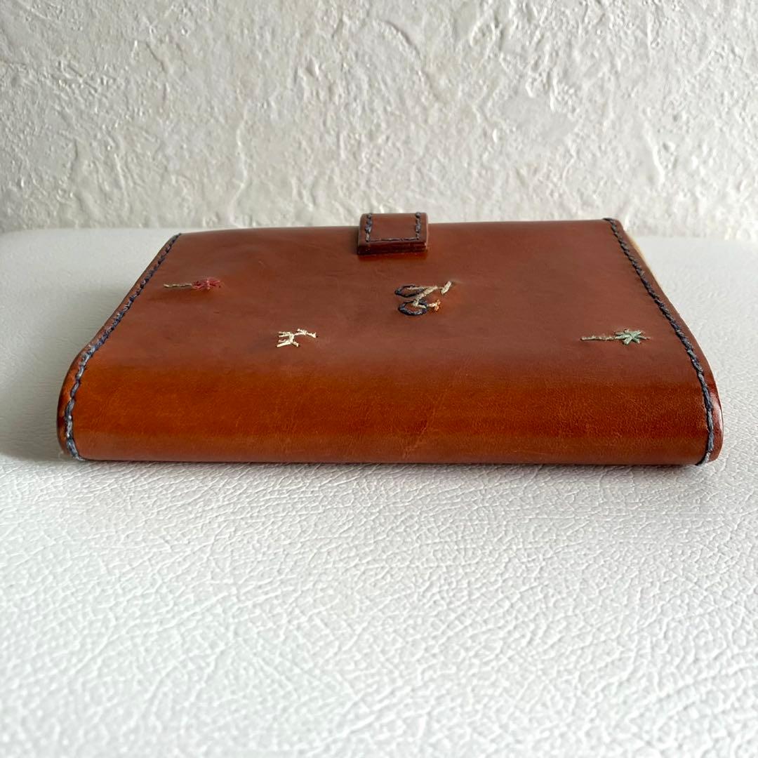 廃盤 希少 HENRY CUIR 折り財布 手帳型 刺繍 レザー ブラウン