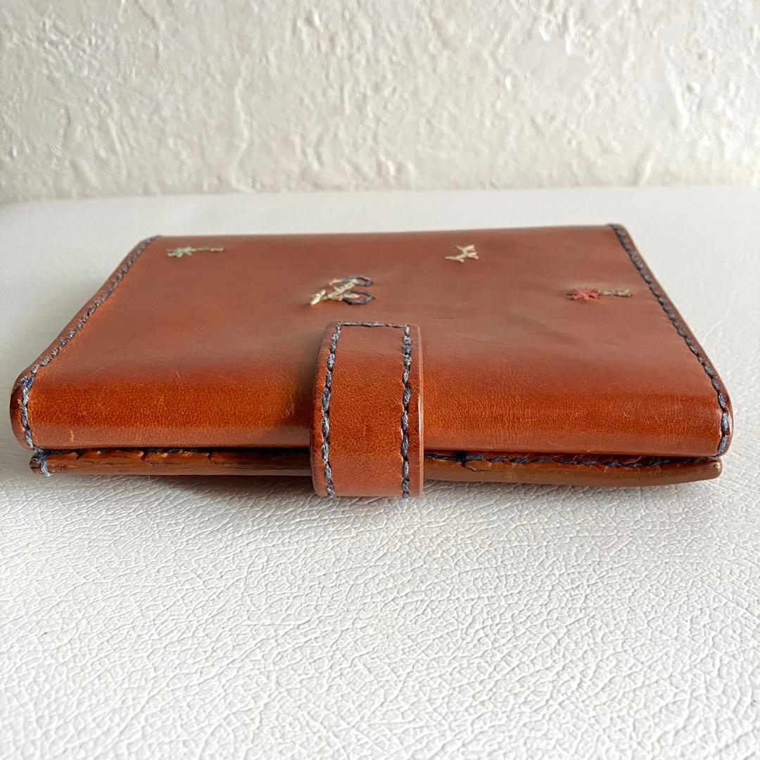 廃盤 希少 HENRY CUIR 折り財布 手帳型 刺繍 レザー ブラウン