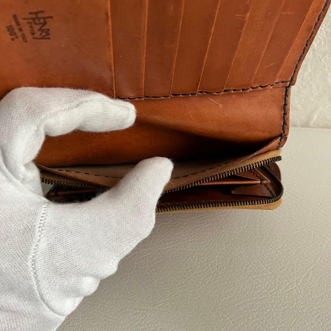 廃盤 希少 HENRY CUIR 折り財布 手帳型 刺繍 レザー ブラウン