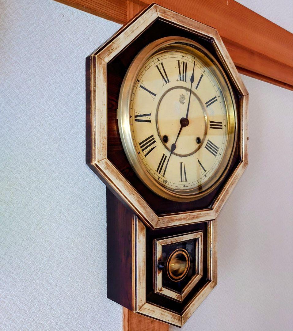 〈完動・美品〉渋谷時計製造所×WATERBURY　平金八角合長ゼンマイ振り子時計