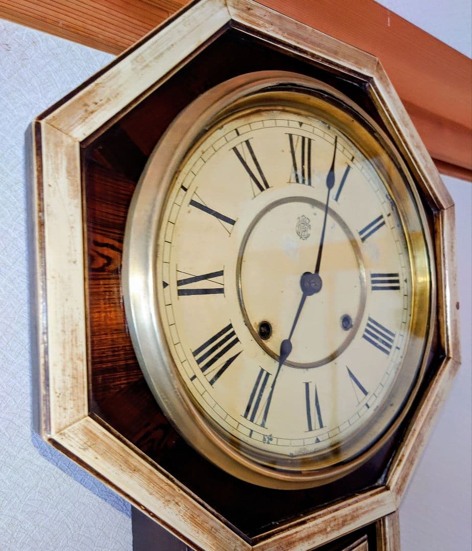 〈完動・美品〉渋谷時計製造所×WATERBURY　平金八角合長ゼンマイ振り子時計