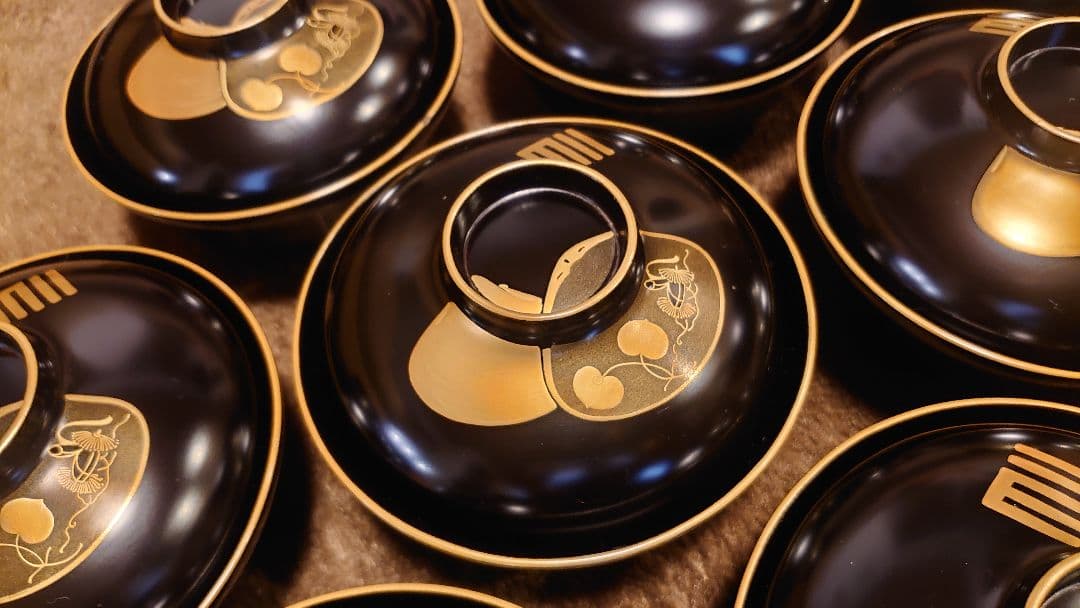 輪島塗　漆器　蒔絵　金蒔絵　蛤の図　蓋椀　菓子椀　蔵出し　10客