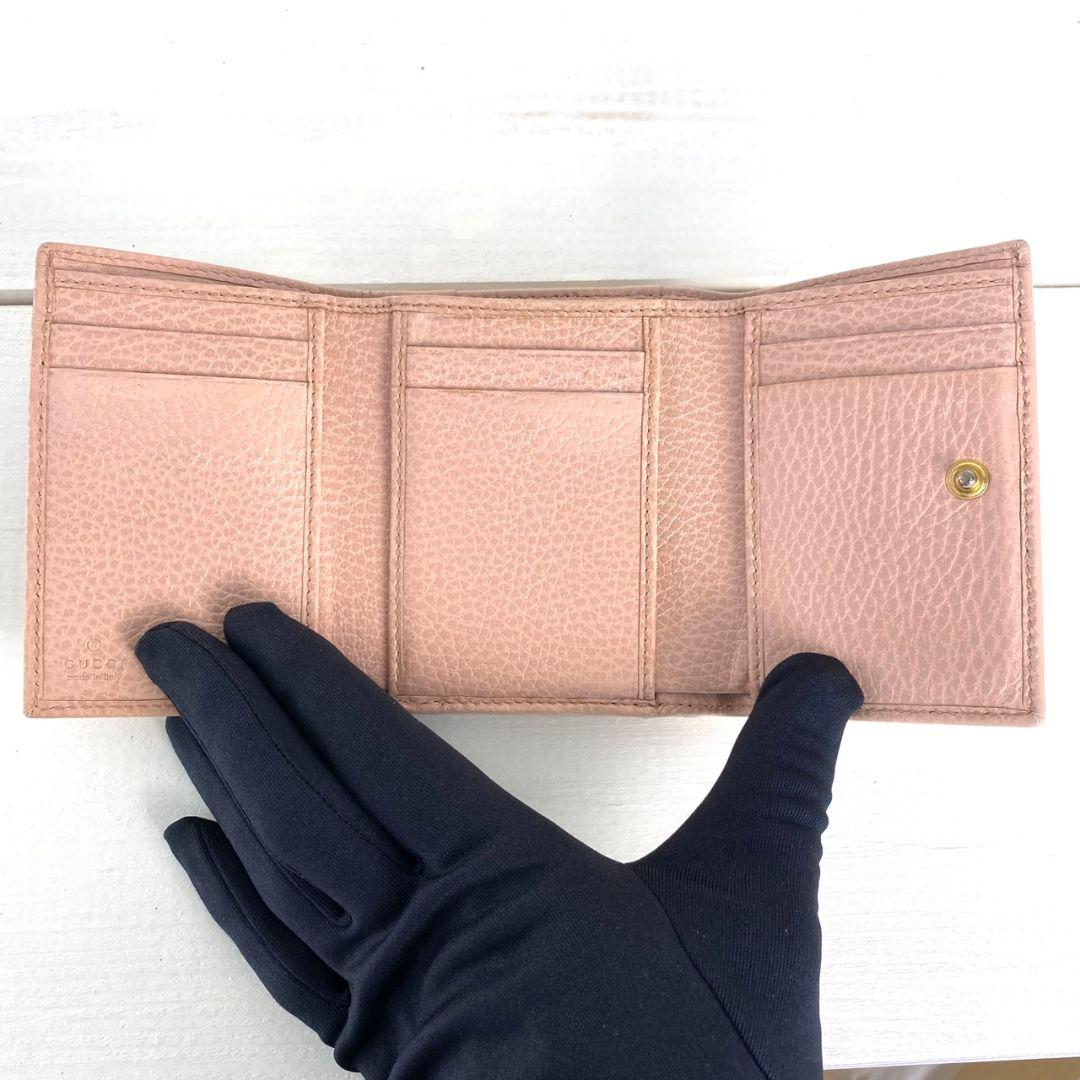 【極美品✨️】GUCCI マーモントシボ革 三つ折財布 ダブルホック