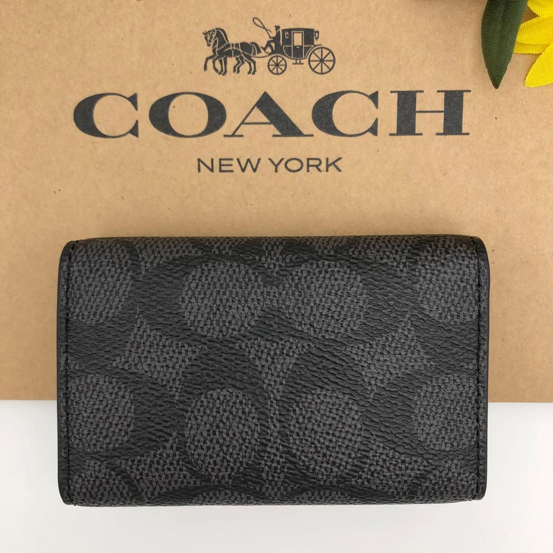COACH ★大人気★ 5リング キーケース シグネチャー チャコール 新品