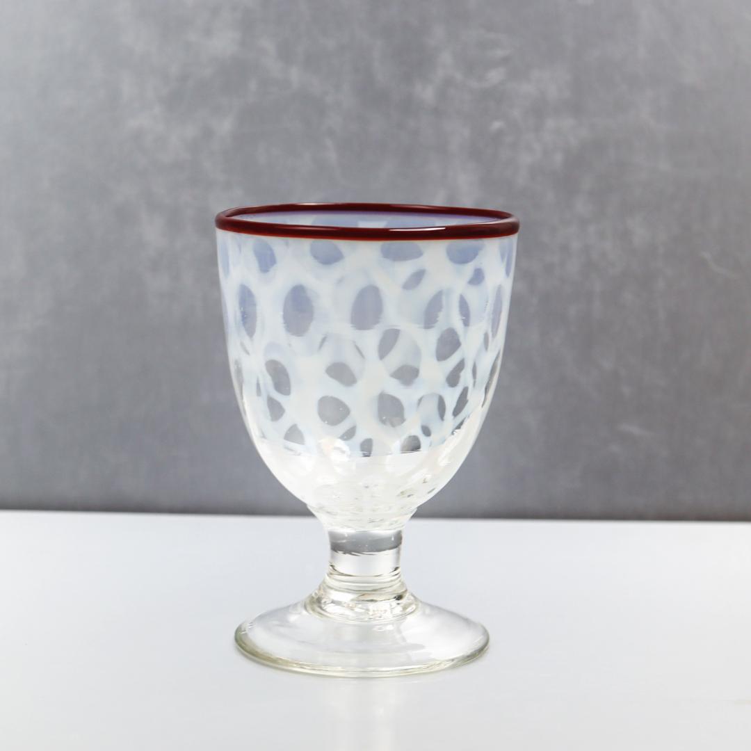 赤縁乳白水玉文 棗型氷コップ 和硝子 ウランガラス