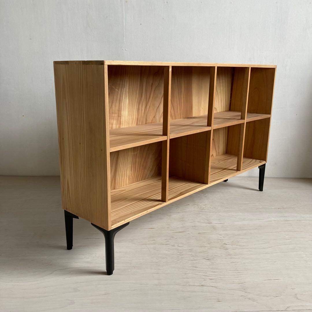 古い木製 オープンラック 鉄脚 木製棚 本棚