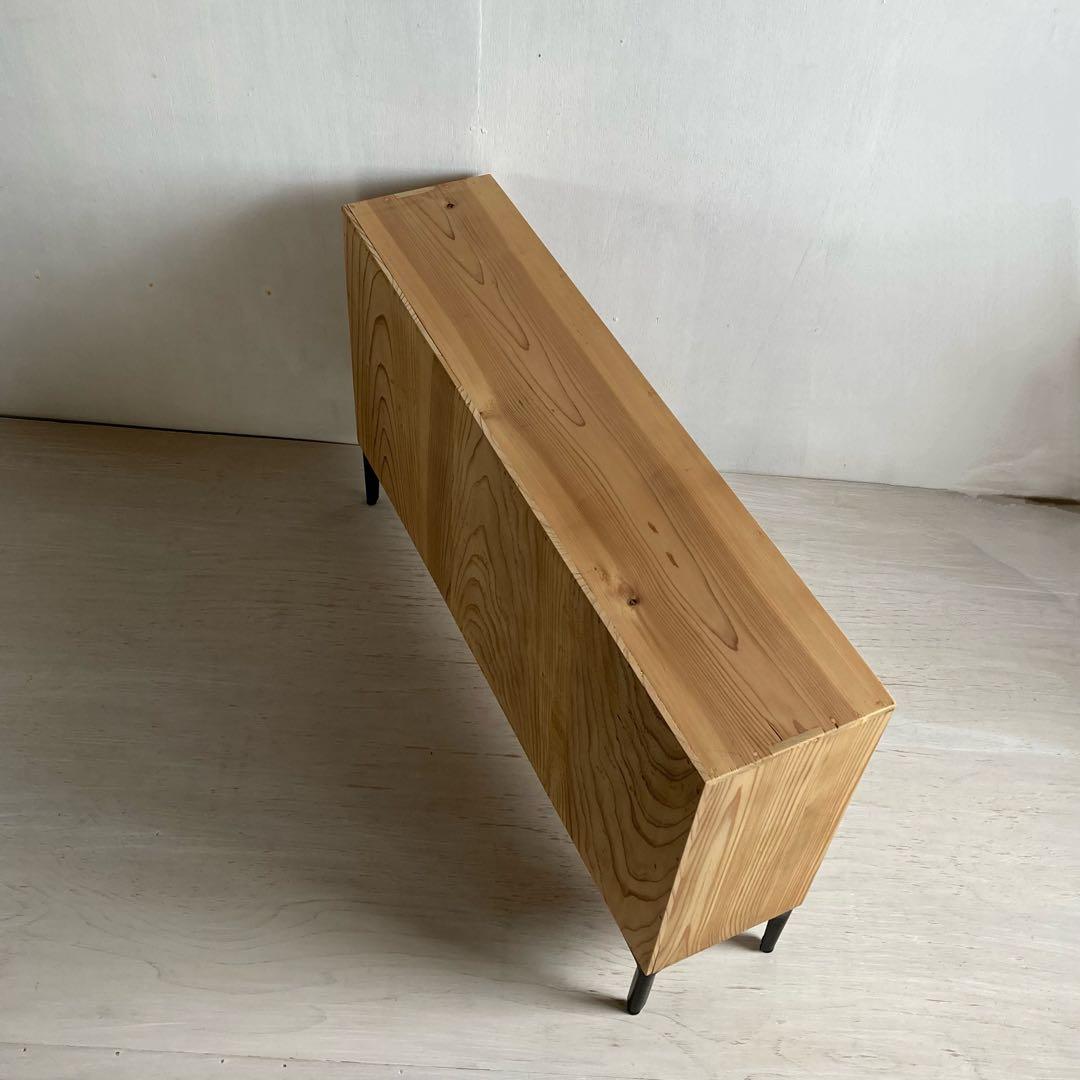 古い木製 オープンラック 鉄脚 木製棚 本棚