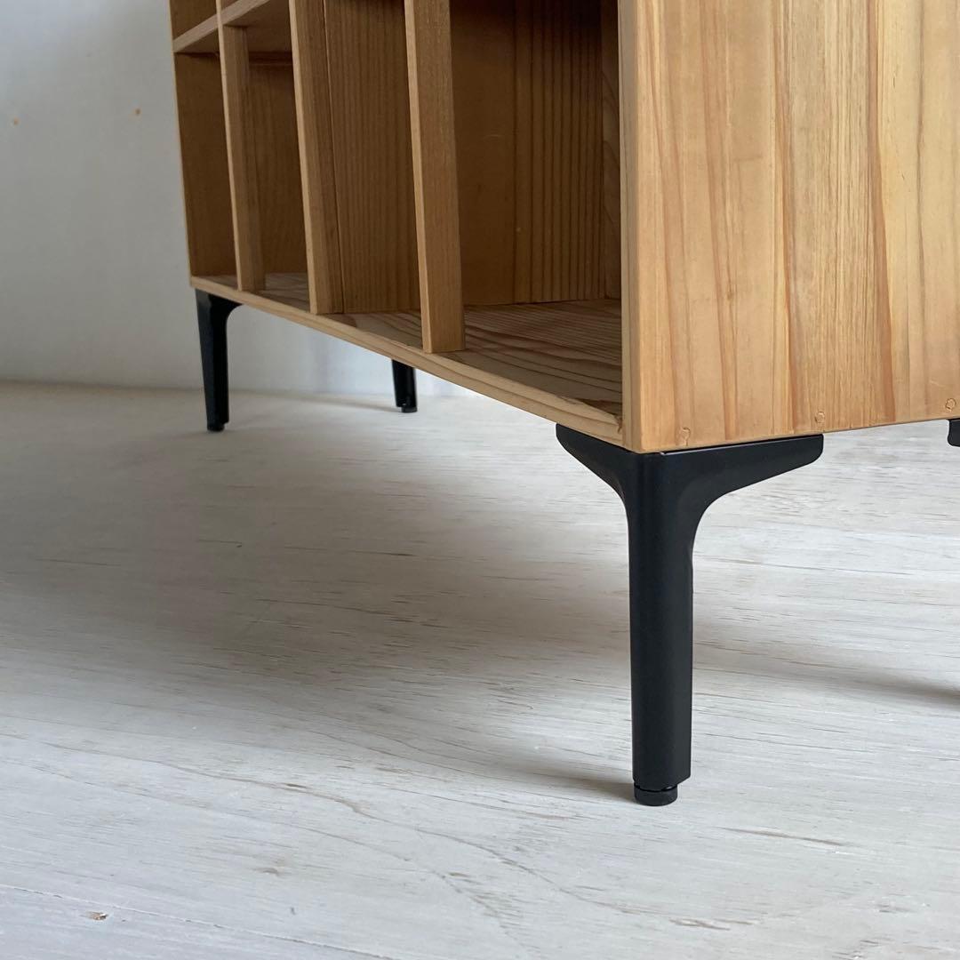 古い木製 オープンラック 鉄脚 木製棚 本棚