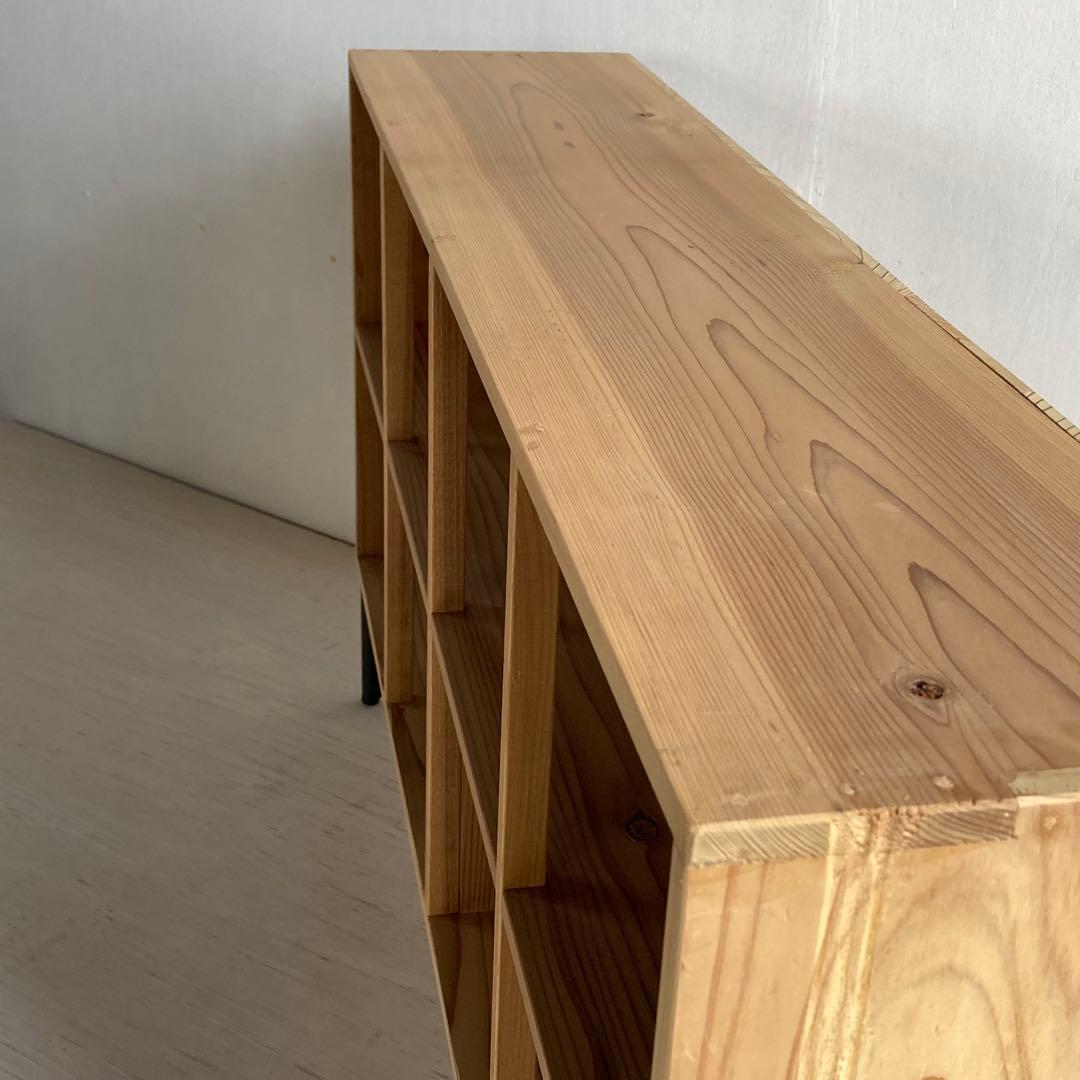 古い木製 オープンラック 鉄脚 木製棚 本棚