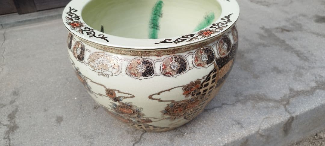 [希少】薩摩焼？九谷焼？　火鉢　金魚鉢　メダカ鉢　アンティーク　骨董品　時代物