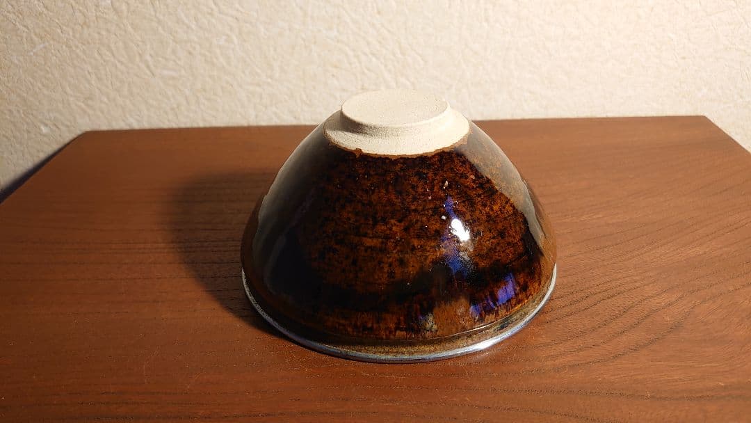 天目茶碗　銀縁 抹茶碗　茶道具　お碗　飴釉　李朝　古玩　アンティーク陶器　１客