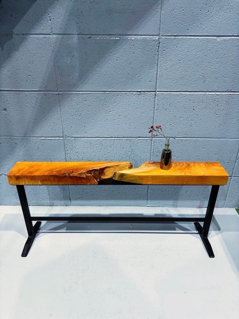 欅材アイアンシェルフ　観葉植物置き台　コーヒーテーブル　ナイトテーブル