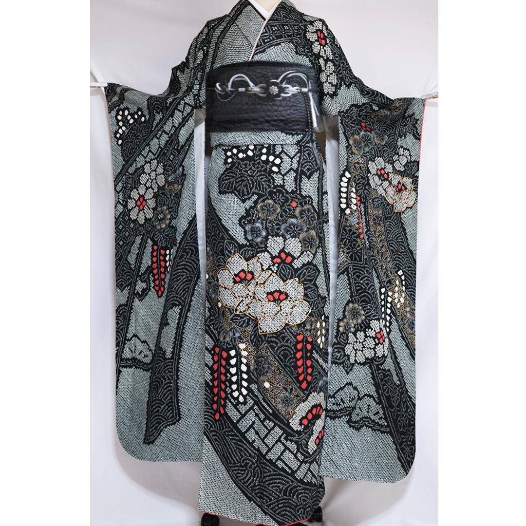 人気総絞り！振袖6点セット■丈168.5cm帯新品帯締めフルセット成人式NI27