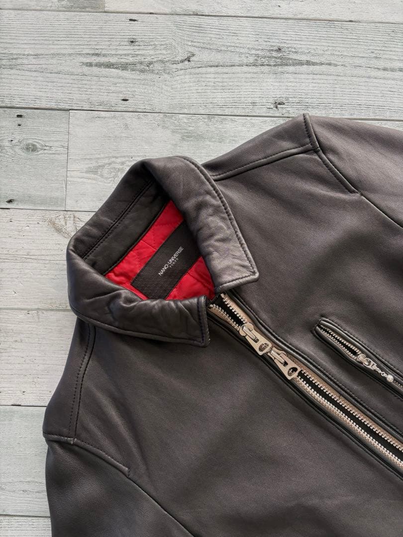 ナノユニバース メンズ シングルライダースジャケット ラムレザー サーモライト