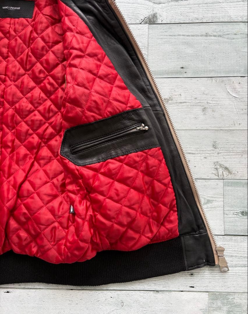 ナノユニバース メンズ シングルライダースジャケット ラムレザー サーモライト