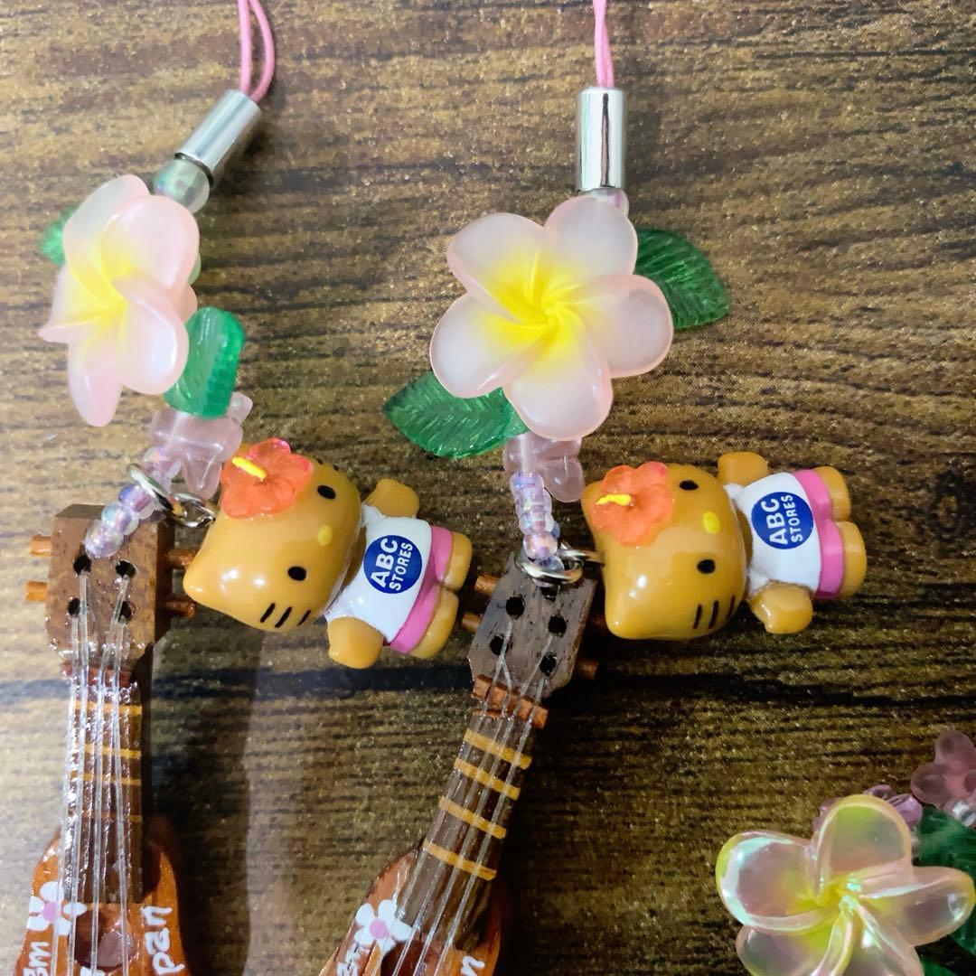 ご当地　日焼けキティ　ギターウクレレ　根付け　ストラップ グアムハワイ　5点