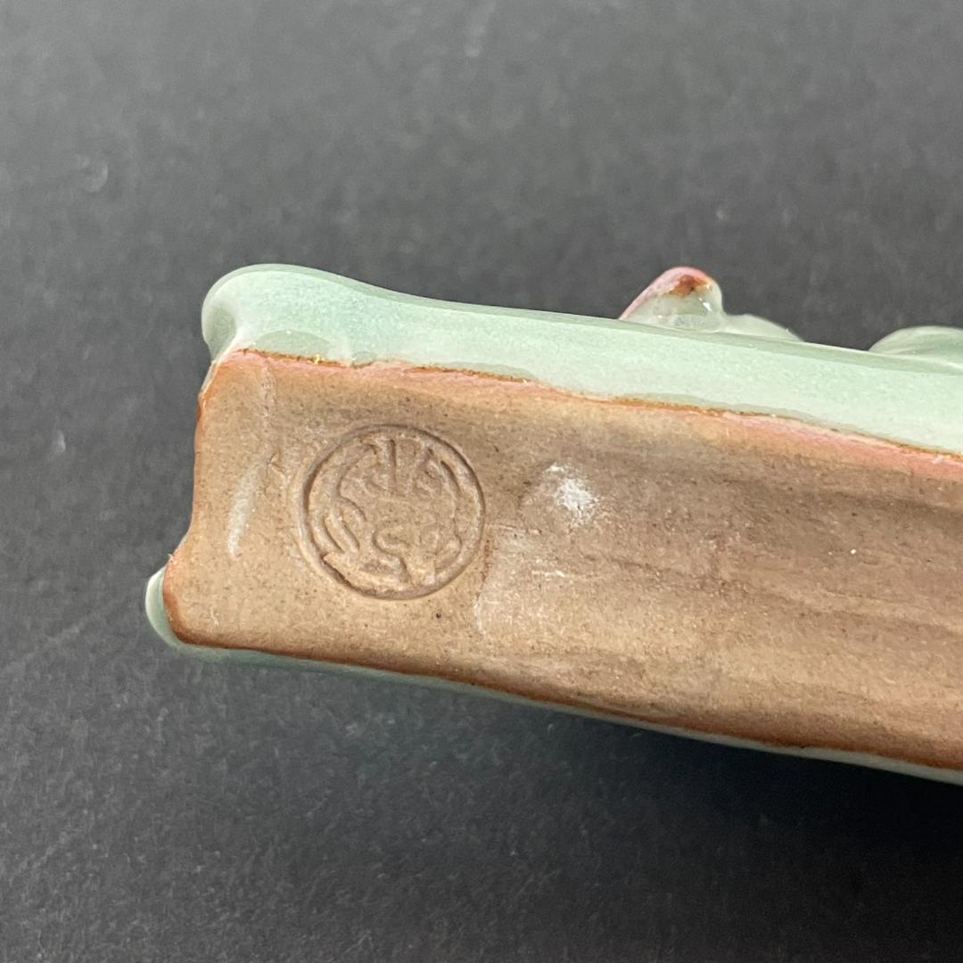 七官 青磁 豆人形 舟上人物式 香炉 香合 唐船 銘有 共箱 茶道具 トキヤロ