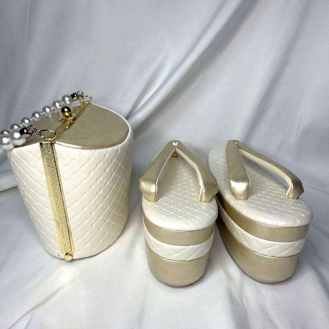 新品　2026年最新モデル　草履　バッグ　セット　振袖用　白　日本製　フリー