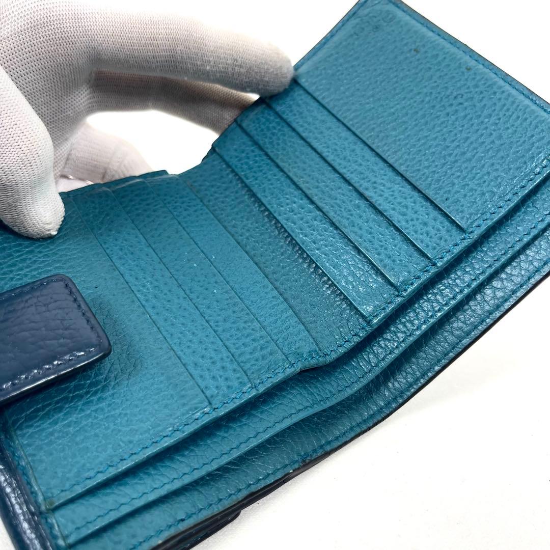 グッチ　インターロッキング　折り財布　ゴールドロゴ　コンパクト　レザー　極美品