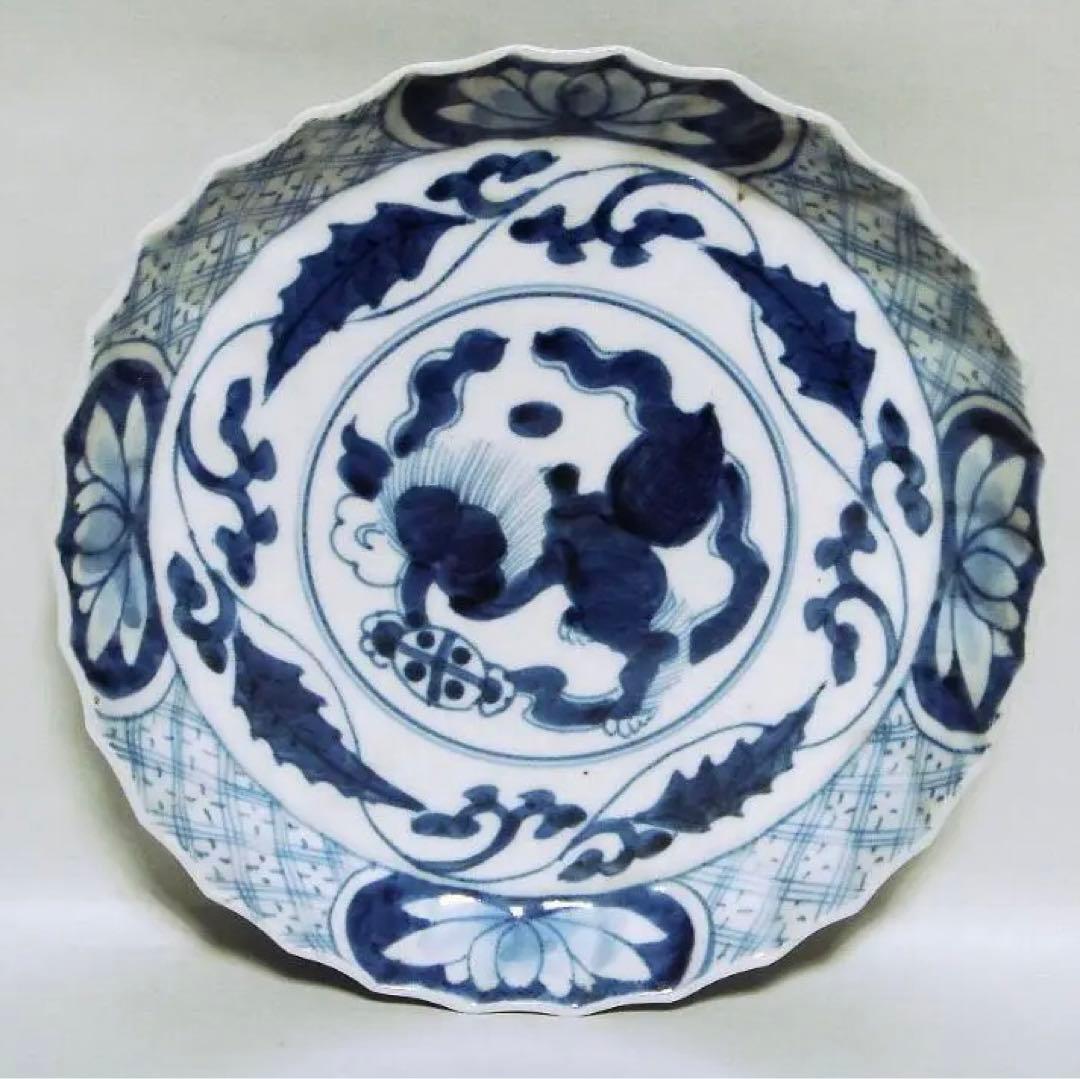 110『中国美術 獅子 花唐草 輪花皿』　/骨董品 古美術 アンティーク