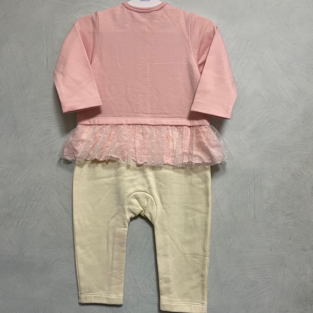 新品タグ付♡ミキハウス♡うさこレースフリルの可愛い〜カバーオール♡80