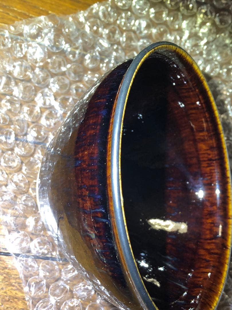 油滴天目茶碗 玳瑁 銀巻き縁 流れる星空