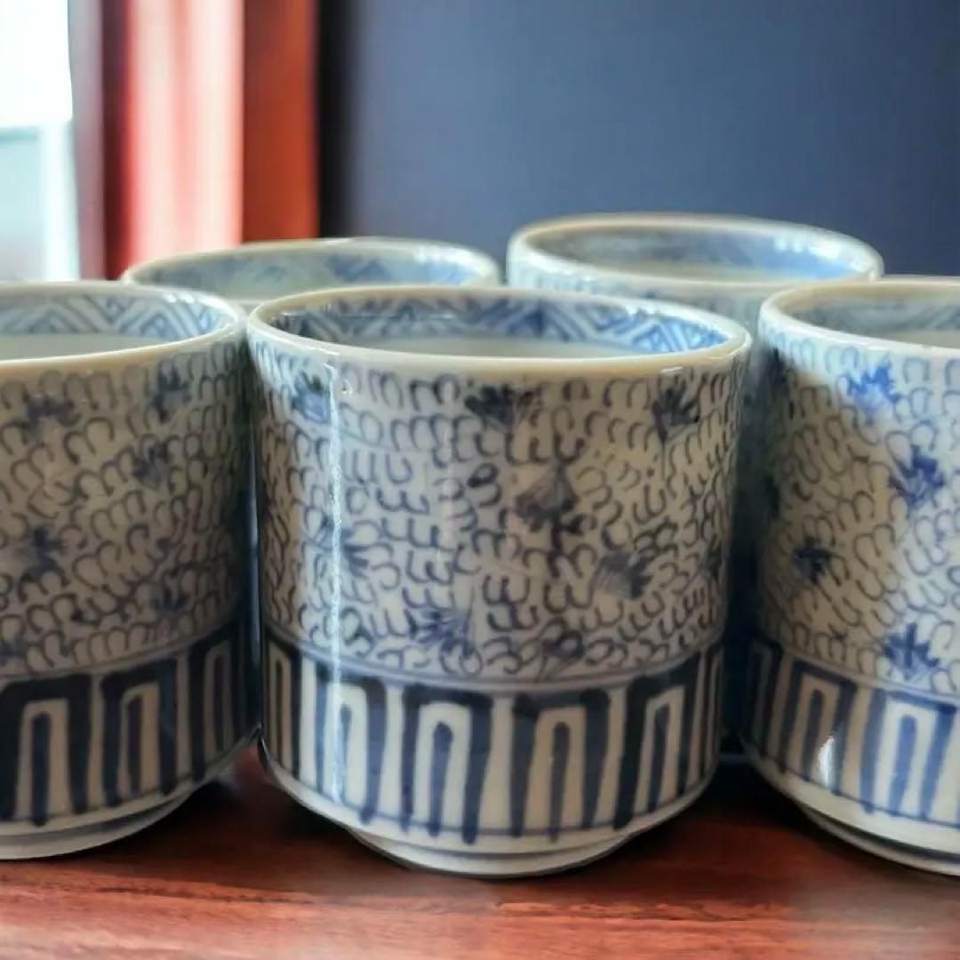 骨董品 アンティーク⭐️みじん唐草 古伊万里 ちょこ 5個セット レトロ 猪口