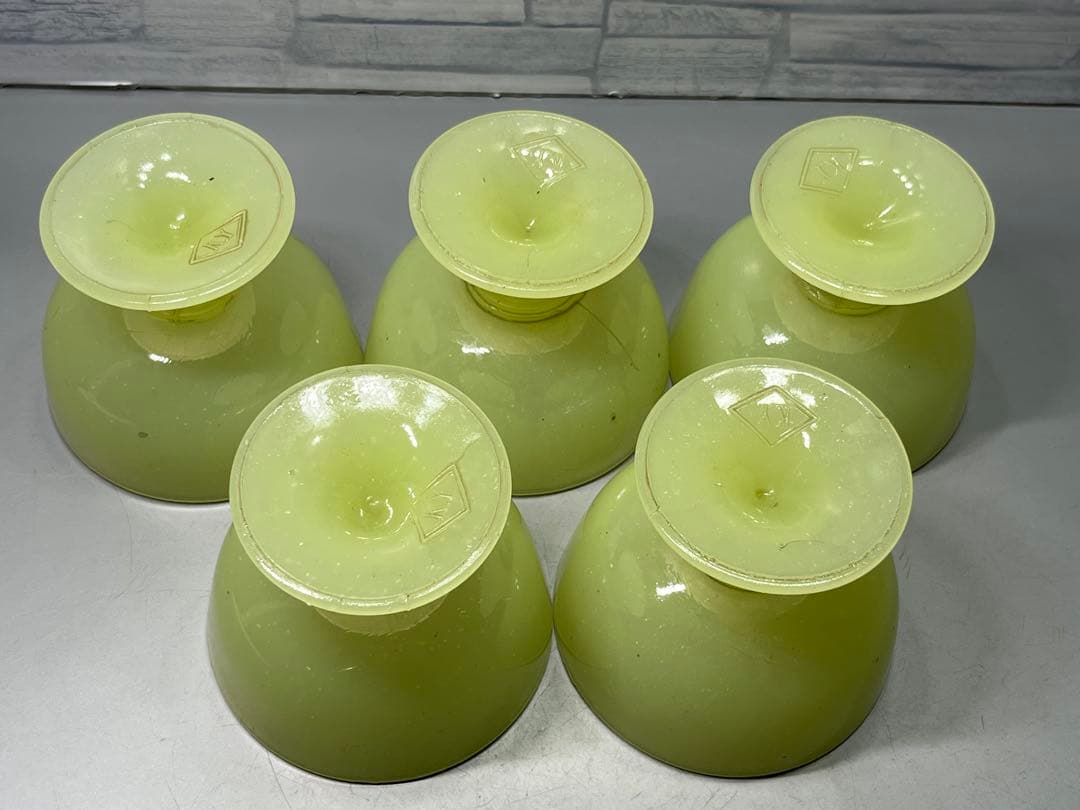 大正〜昭和初期　ウランガラス　氷コップ　5個　イエロー