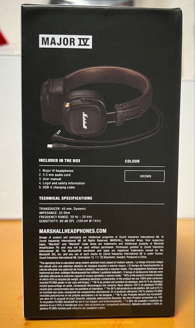 Marshall Major IV ワイヤレスヘッドホン　ブラウン