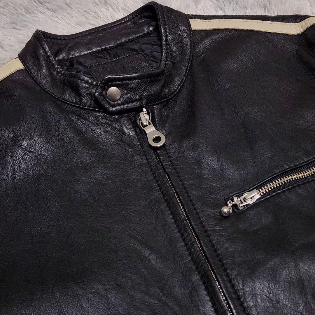 み*け様 vintage 牛革 白ライン シングルライダースジャケット レザージ