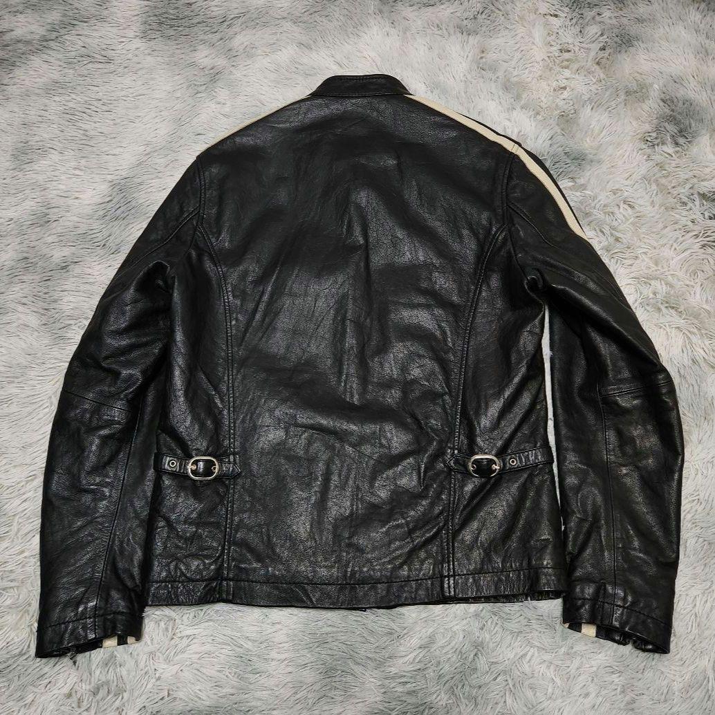 み*け様 vintage 牛革 白ライン シングルライダースジャケット レザージ
