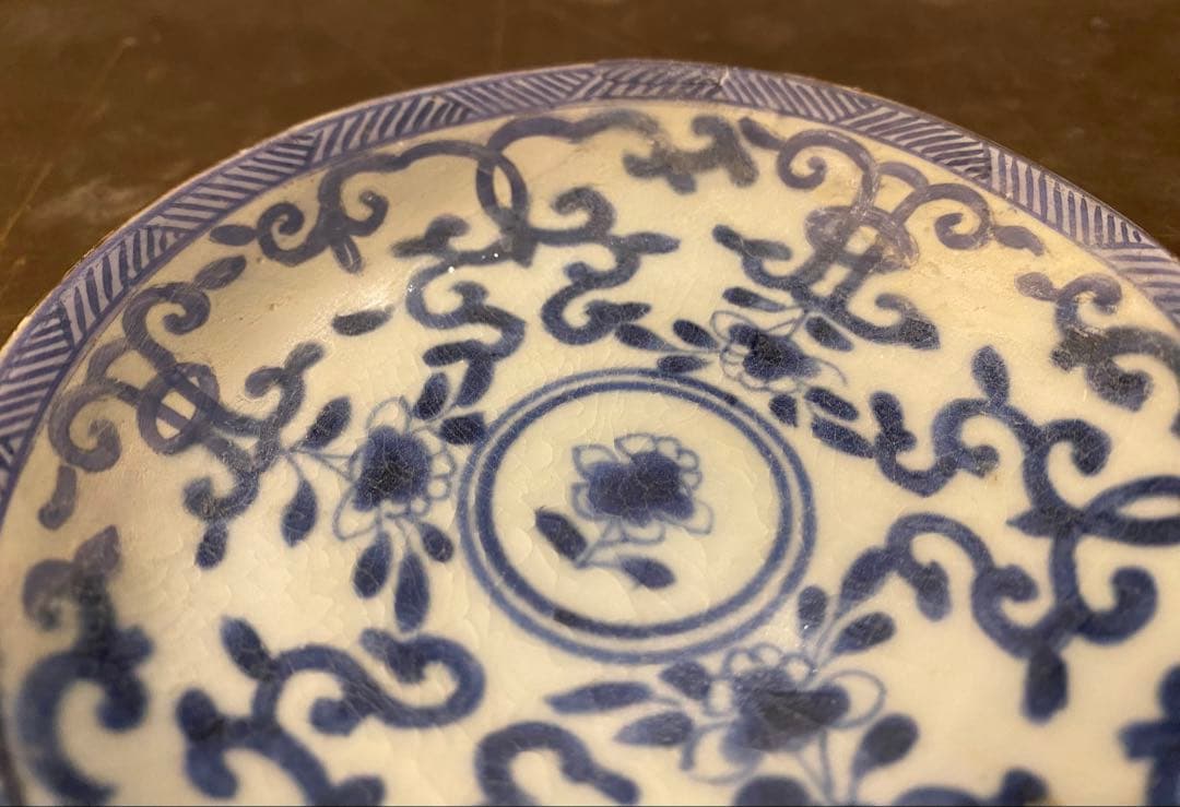 景徳鎮窯　染付絵皿　鑑賞台付 ・沈船品　ヴィンテージ　レア ・台湾茶器