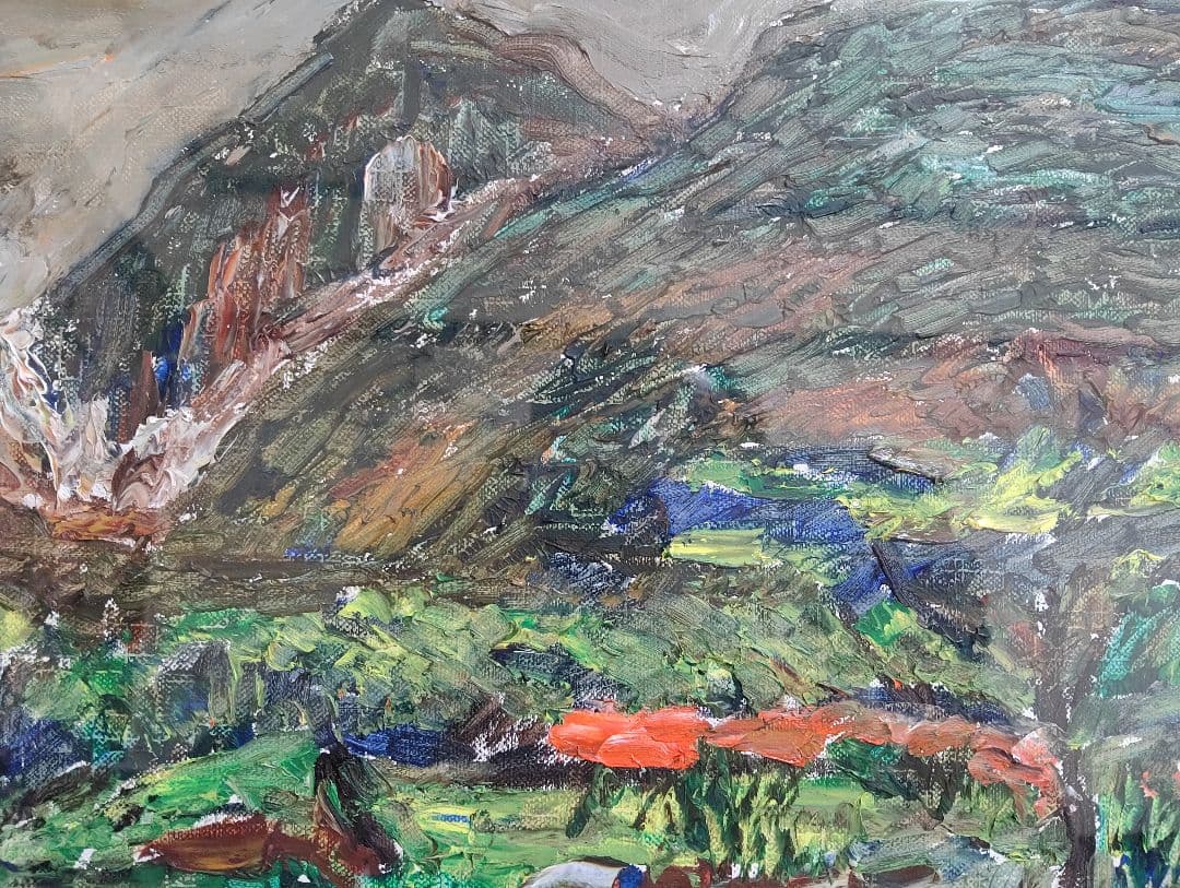 油彩画 小西安夫 エビー高原(韓国岳)