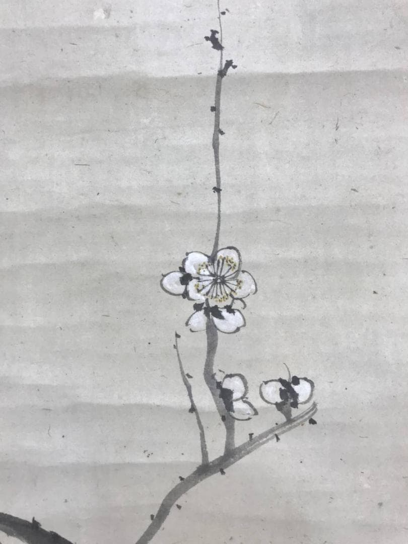 真作/米宝/梅花画賛/白梅図/横物/掛軸/名家伝来/AD-962