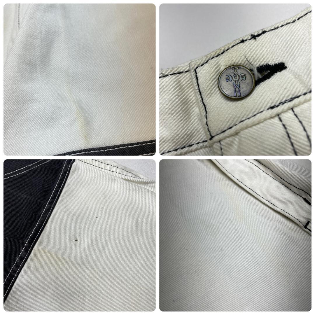 ドッグタウンバギーデニム白黒極太w31刺繍b系ストリートブラックホワイトデニム