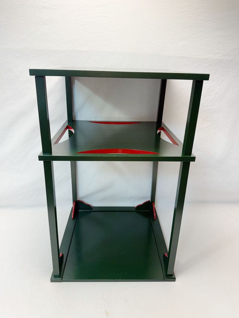 ほぼ未使用 茶道具 碌々斎好写 糸巻棚 二重棚 青漆爪紅 組み立て式 元箱