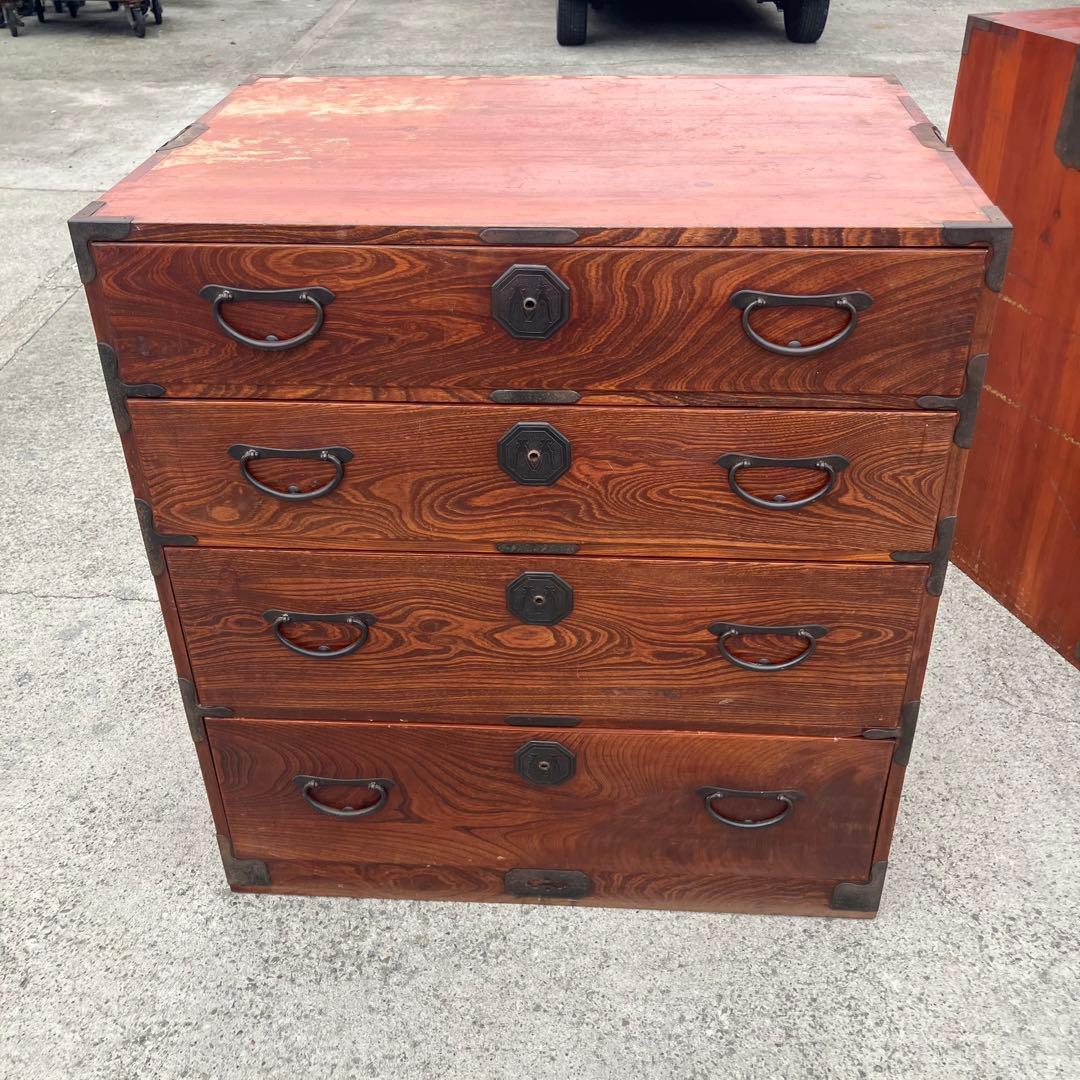 ② 昭和レトロ 古家具 大型 仙台箪笥 4段 引き出し時代箪笥 古家具ビンテージ