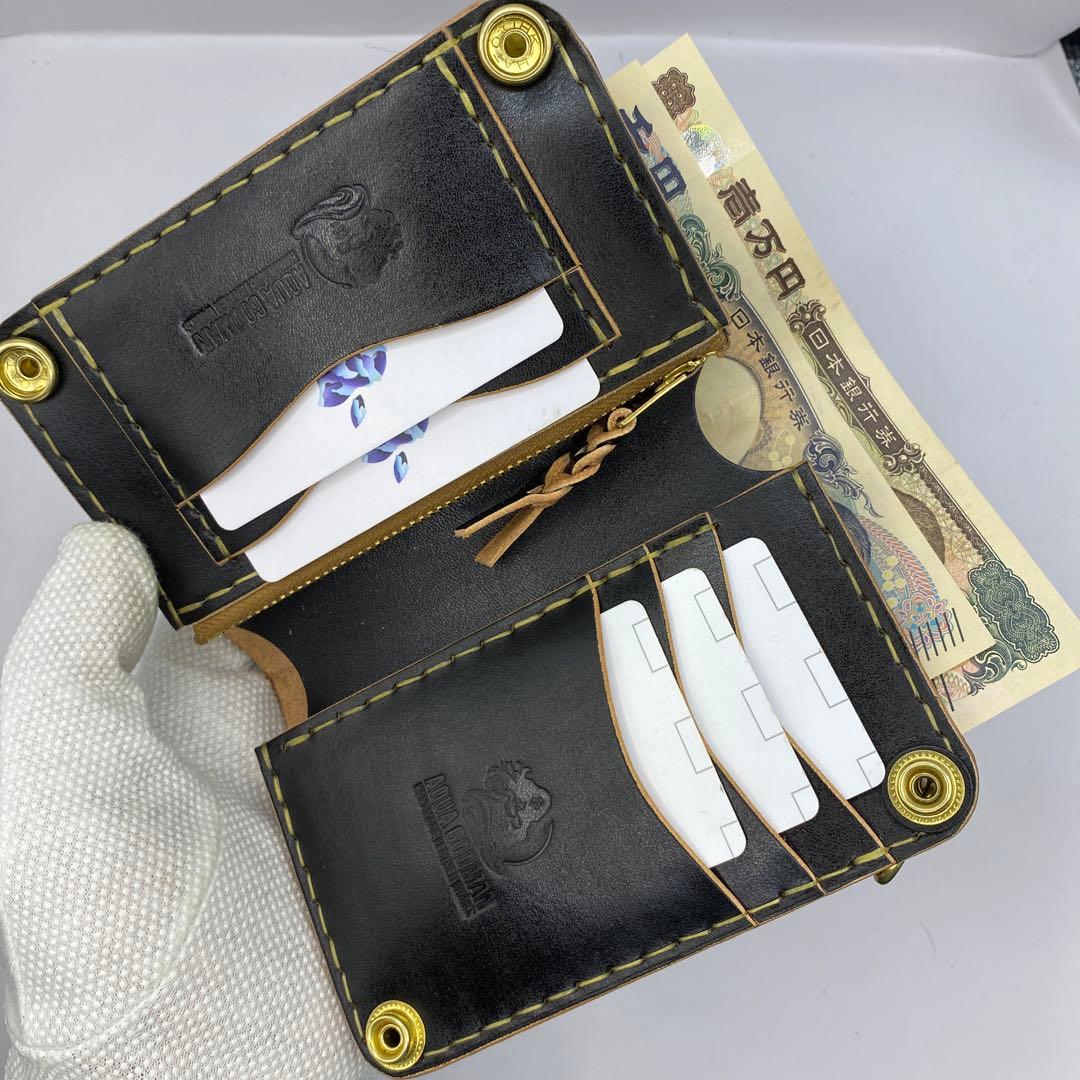 左小銭verお札折らずに収納できる無骨な手染めミドルトラッカーウォレット BTW