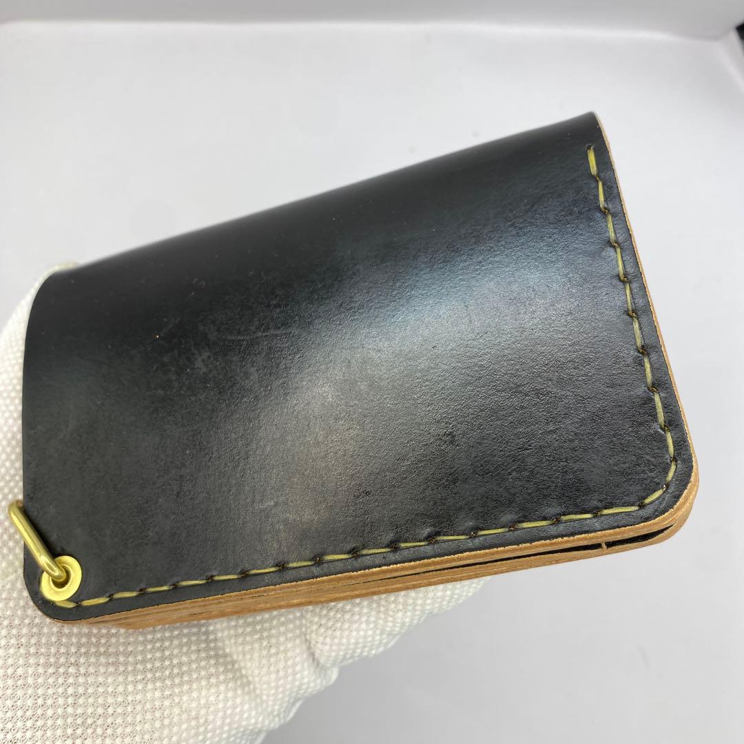 左小銭verお札折らずに収納できる無骨な手染めミドルトラッカーウォレット BTW