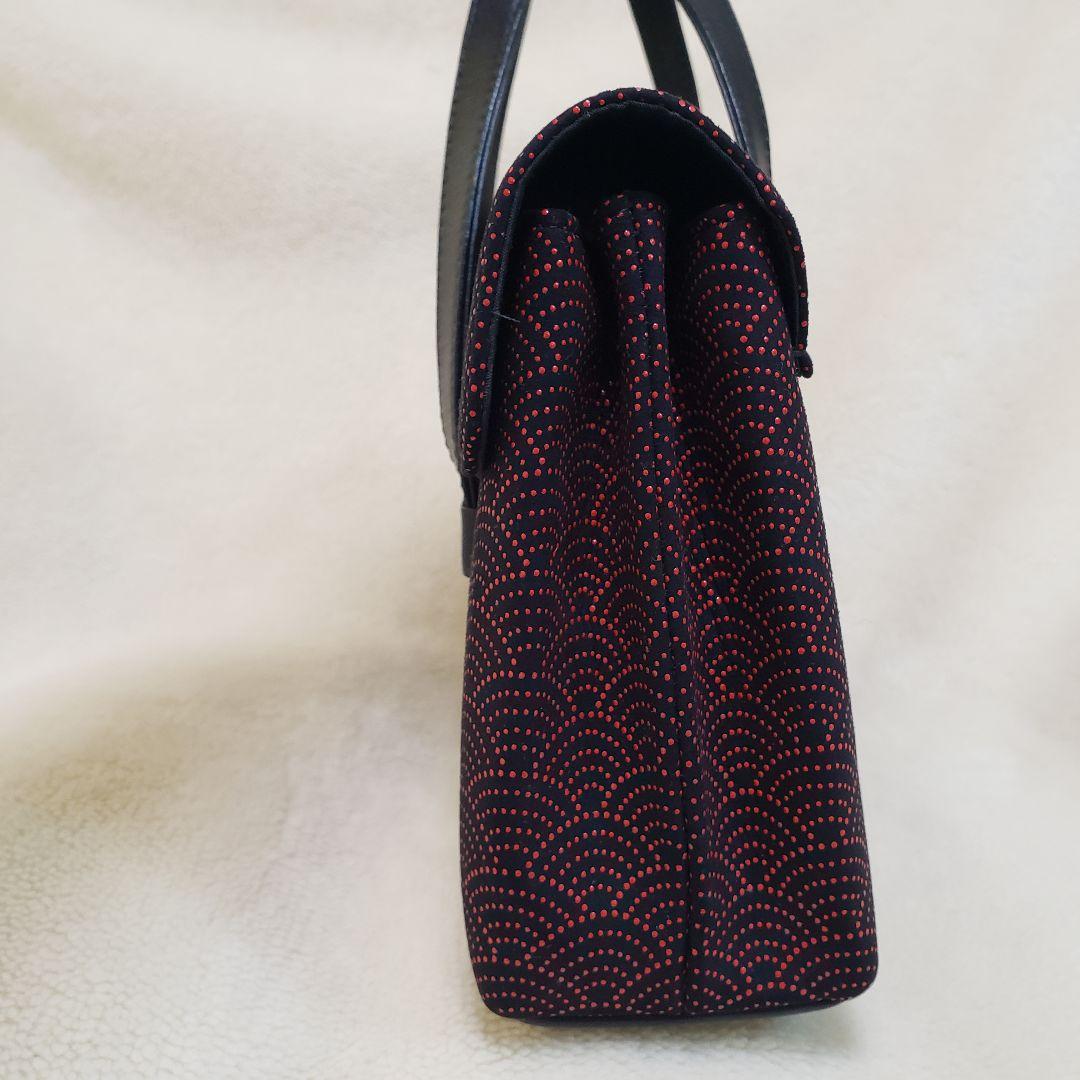 美品★印伝屋★和装用バッグ 黒と赤の扇模様 送料込み