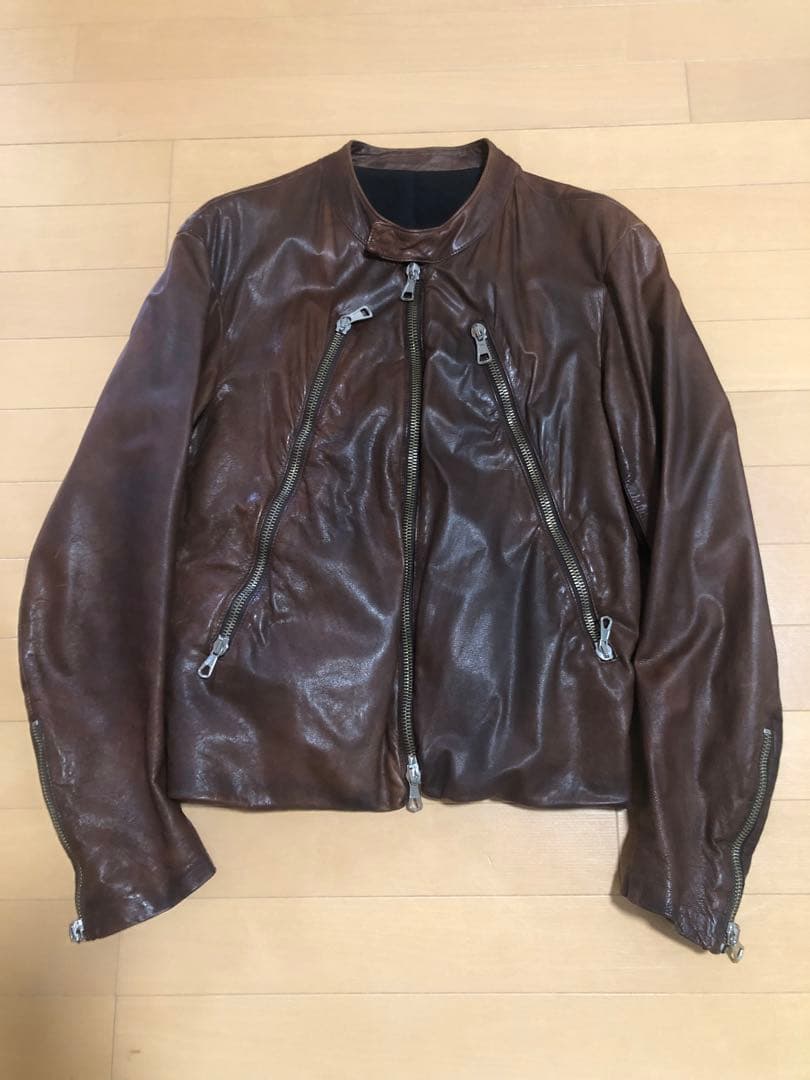 マルタン マルジェラ レザーシングルライダースジャケット 48