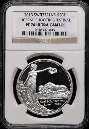 最高鑑定＆稀少『スイス現代射撃祭ルツェルン銀貨』2013年：PF70UC