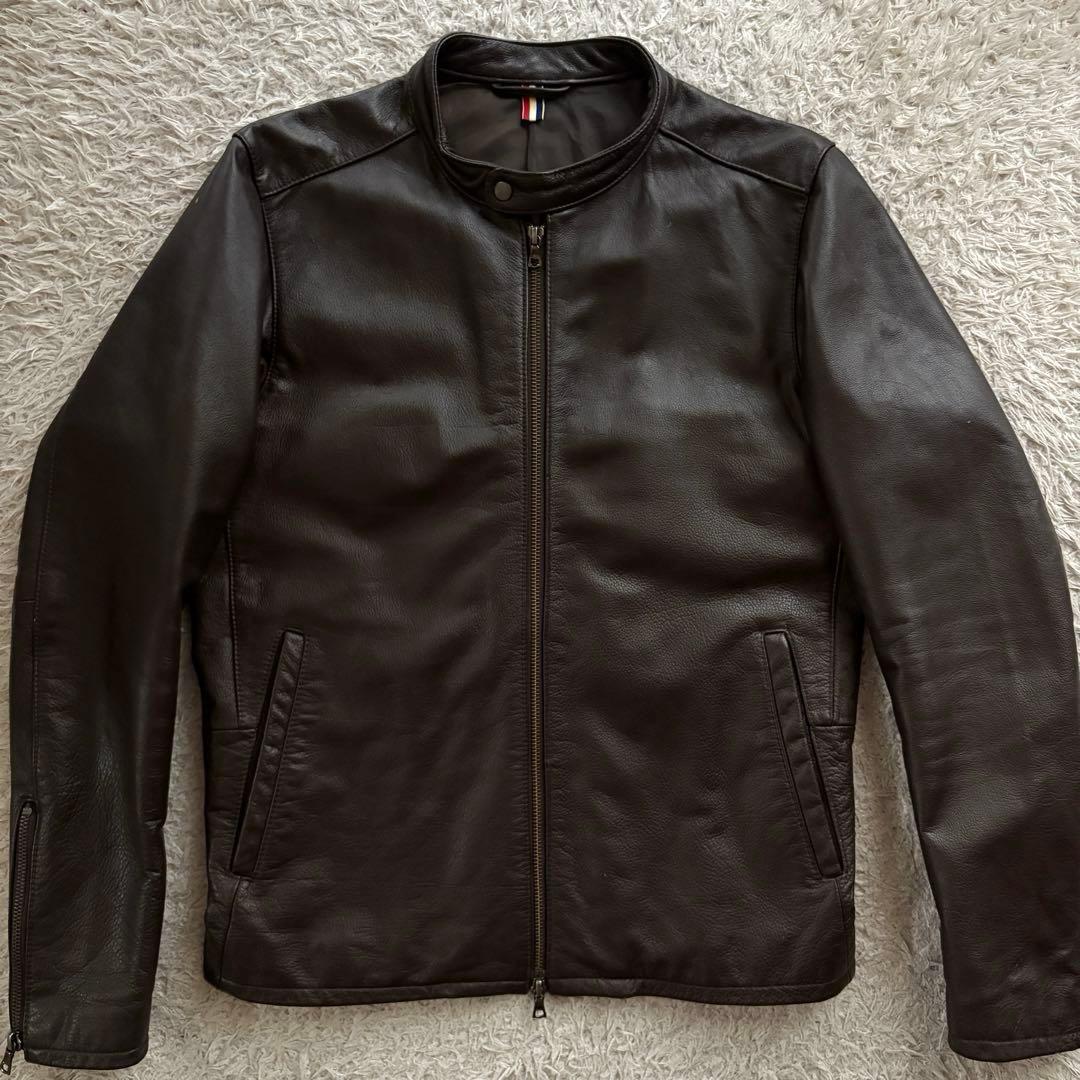 ★本革★ BEAMS HEART シングル ライダース 茶 ダブルジップ