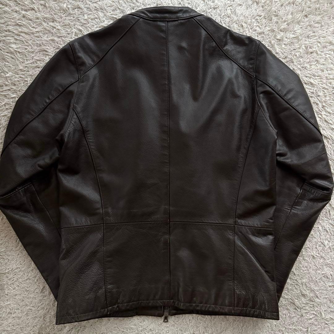 ★本革★ BEAMS HEART シングル ライダース 茶 ダブルジップ