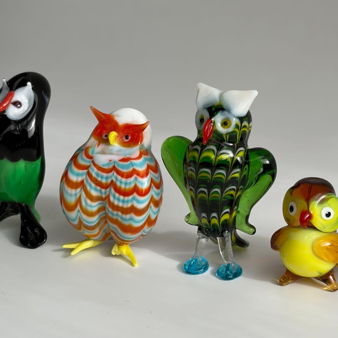 ベネチアングラス　フクロウ　イタリア　ムラーノ島　手づくり　工芸　職人　かわいい