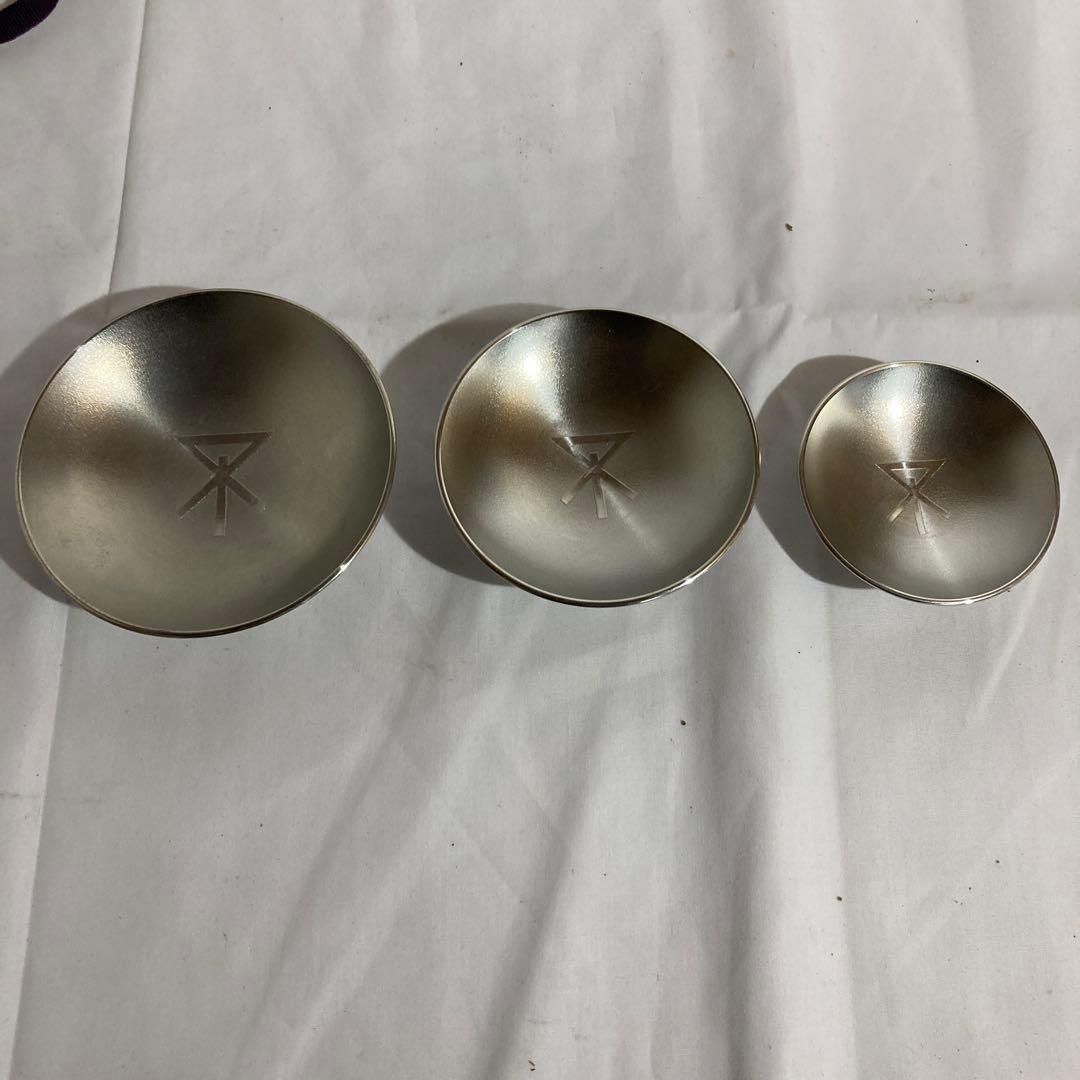 錫半造　錫製三ツ盃盃台セット　新品　未使用品