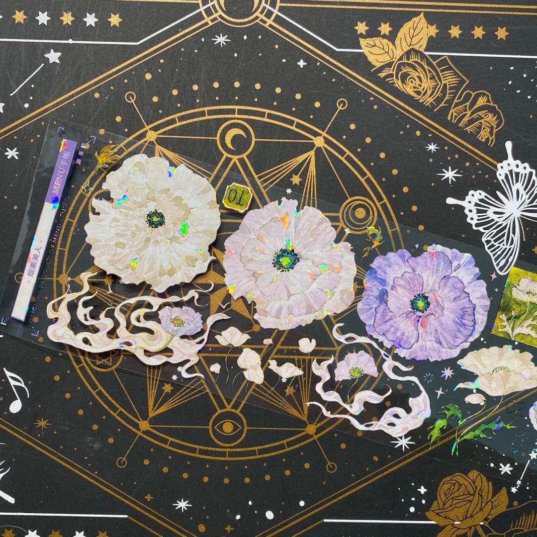 【9223】海外　マステ　中古巻　貝殻光マスキングテープ　お花系　ヒナゲシ